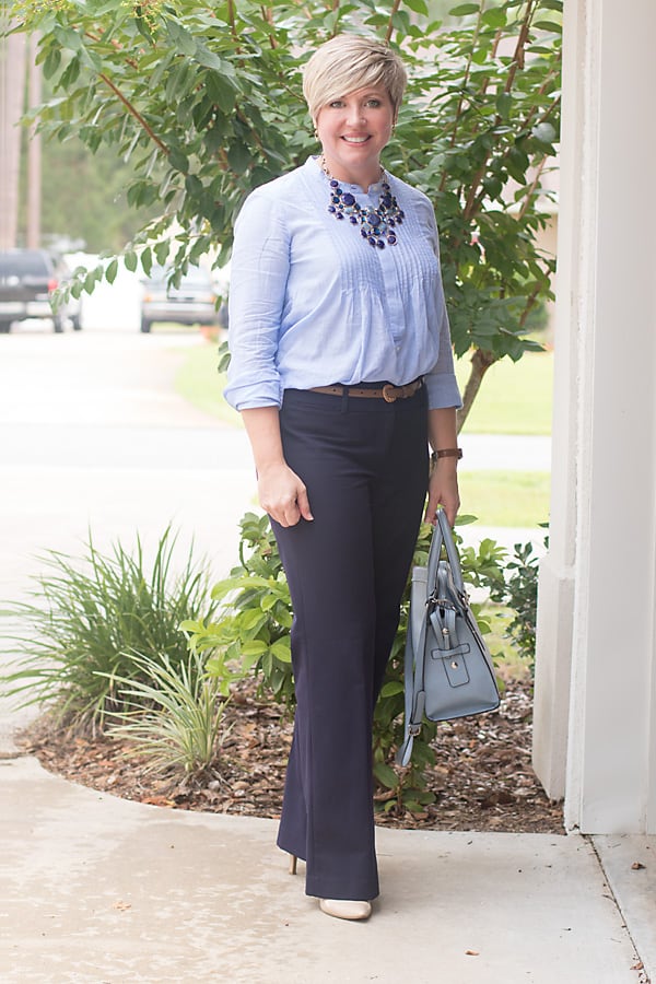 office attire, office outfit, work outfit, womens office outfit, navy and blue
