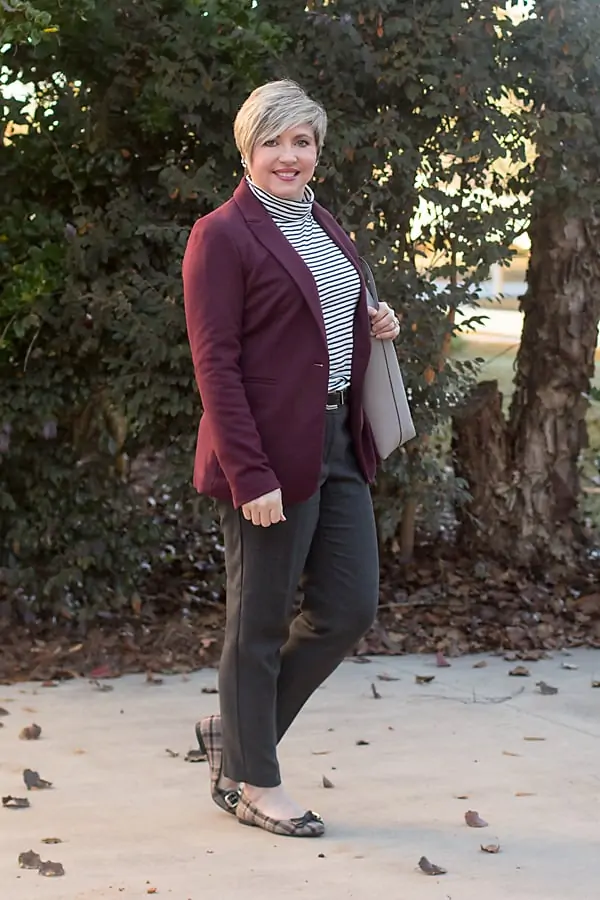 Classic Burgundy Blazer and Tailored Trousers