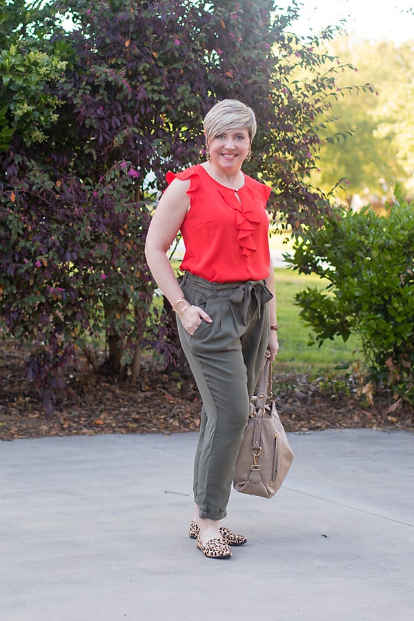 paper bag waist pants with ruffle top