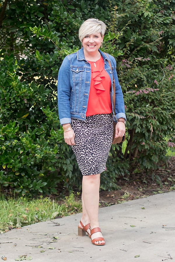 leopard print skirt summer to fall transition outfit
