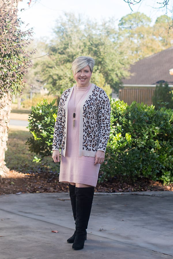 leopard cardigan with sweater dress