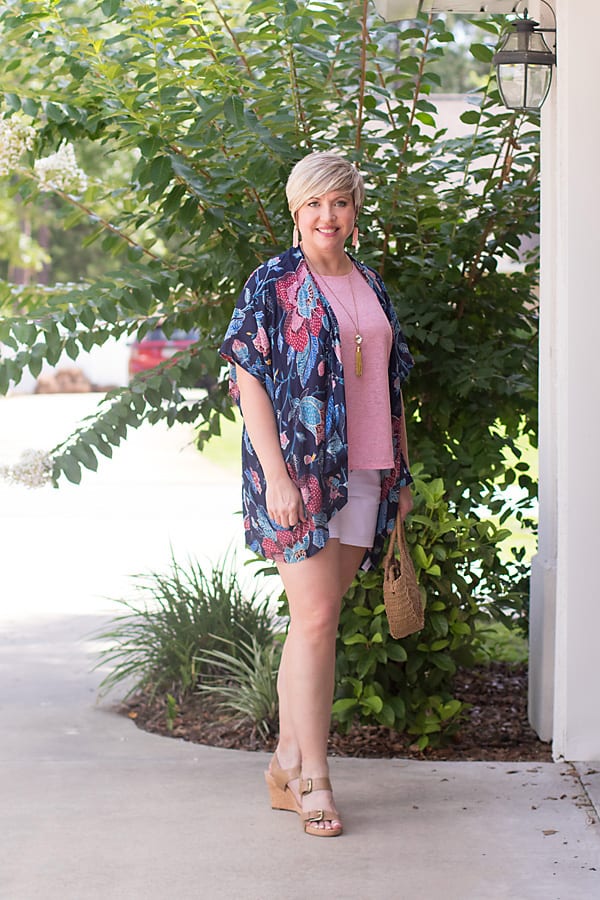 Loft kimono with tank and shorts