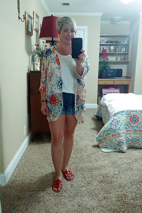 kimono with denim shorts