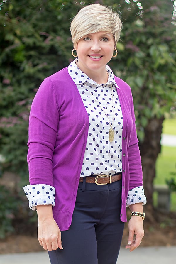 navy polka dot top