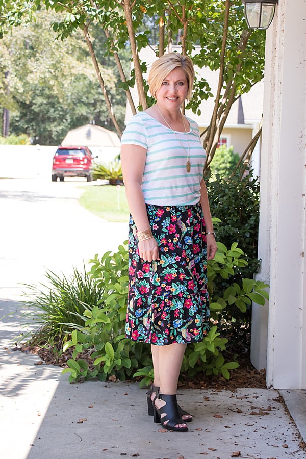 floral and stripes pattern mixing outfit