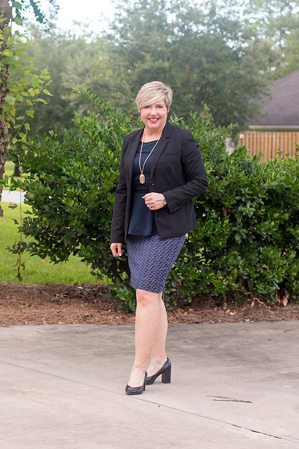 Black and navy office outfit