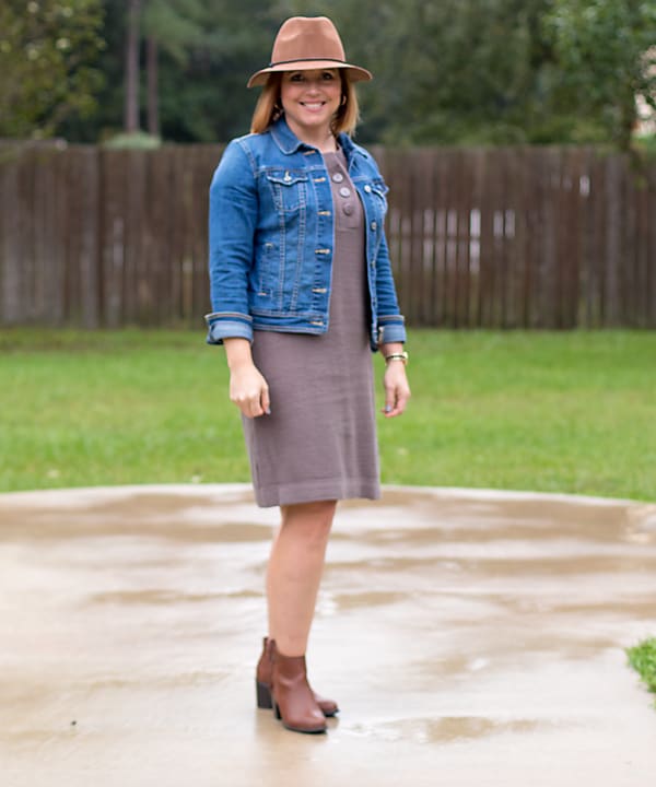 sweater dress and hat outfit