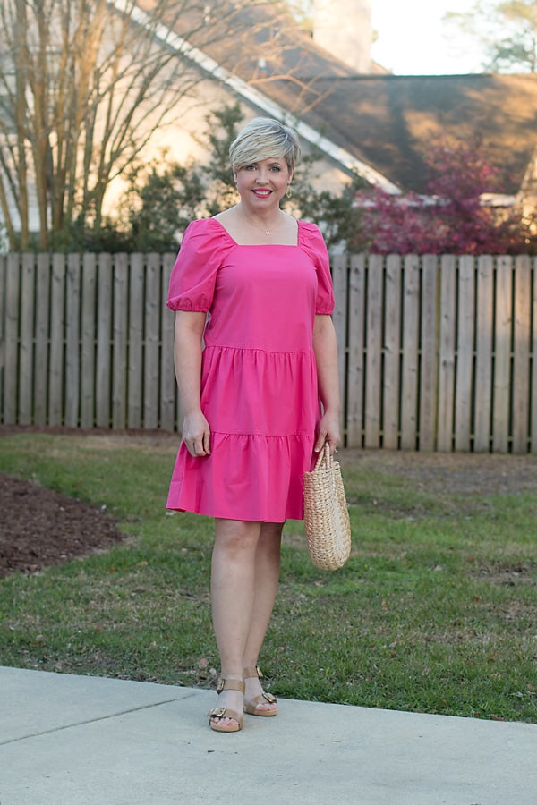 raspberry pink tiered dress for spring