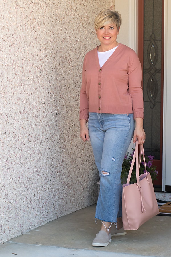 light wash jeans and cropped sweater
