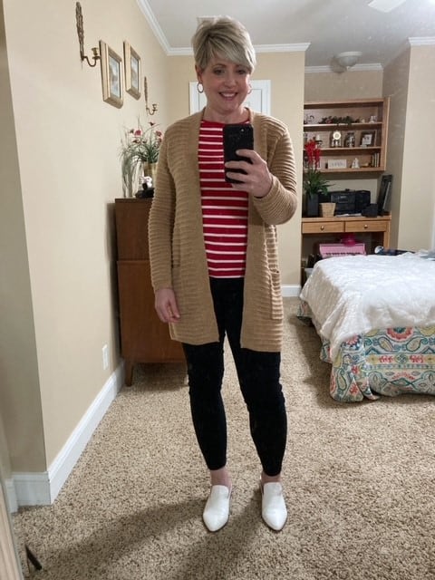 camel cardigan outfit