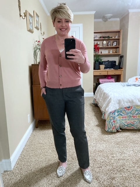 women's office outfit with Loft cardigan