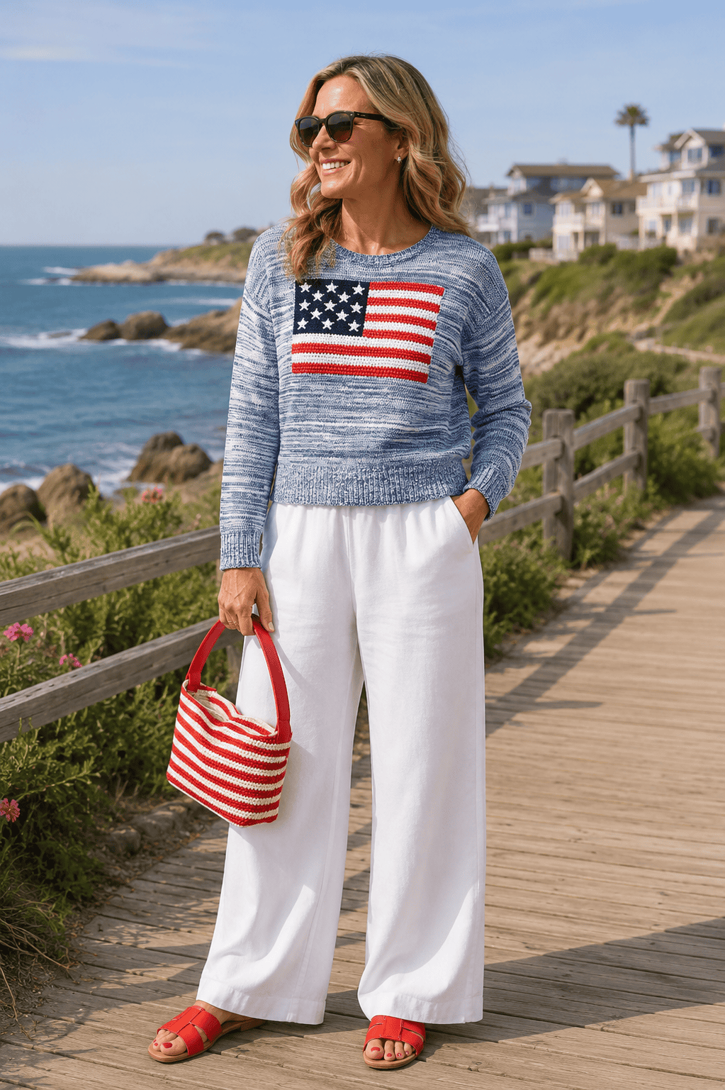 wide leg linen pants outfit for Memorial Day