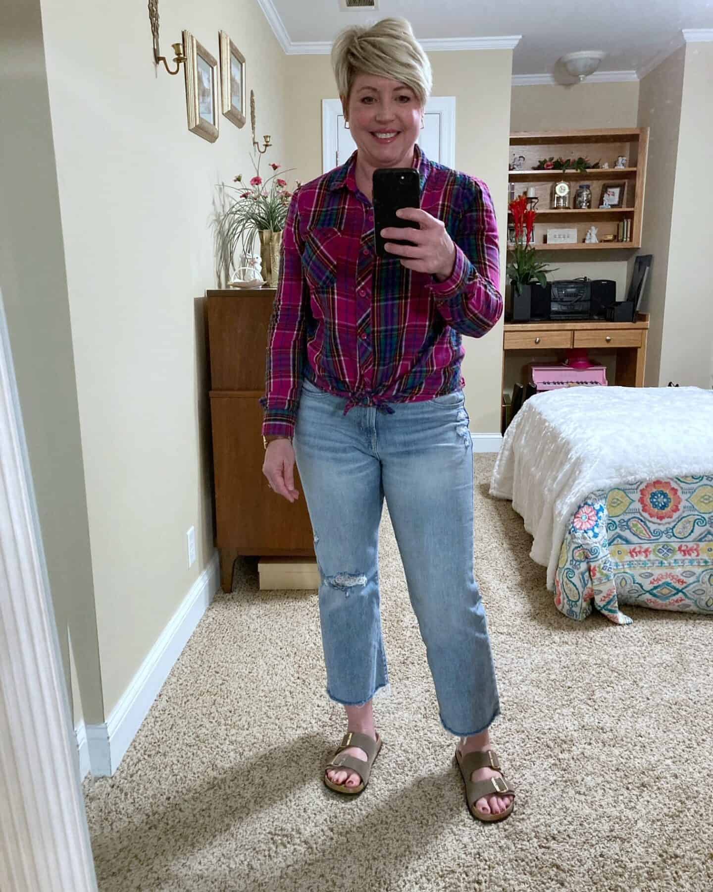 flannel shirt and jeans