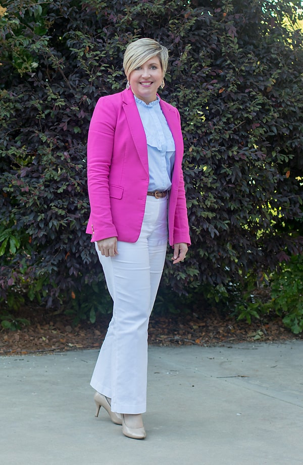 Pink Blazer with White Pants