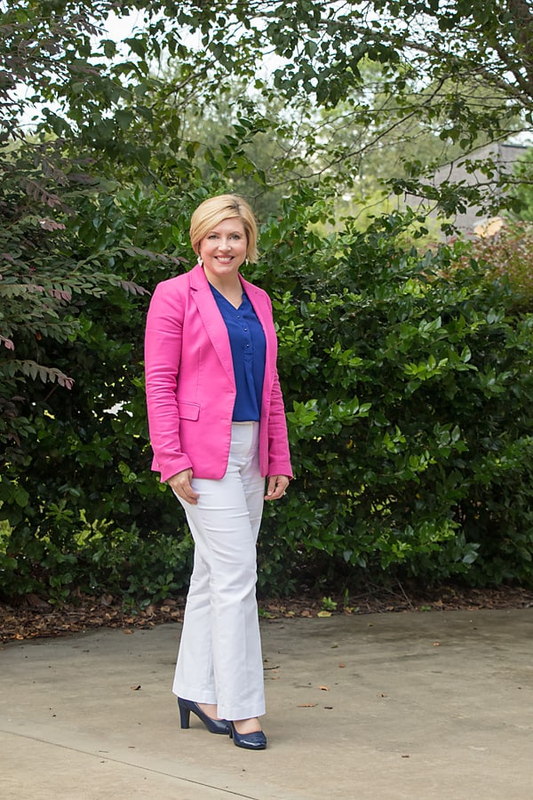 Silver cropped trousers and hot pink blouse + Style With a Smile link up -  Style Splash