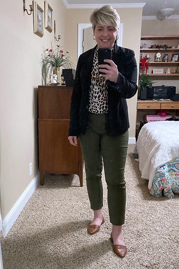 olive and leopard outfit