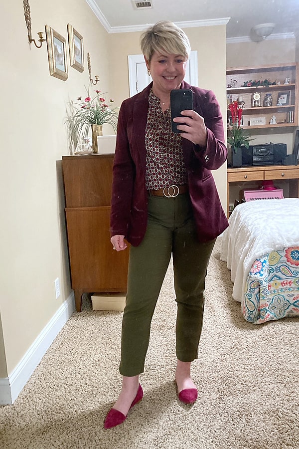 Olive pants best sale burgundy shirt