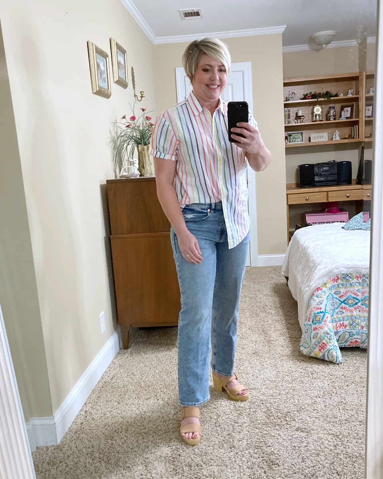 stripe button up top Gap