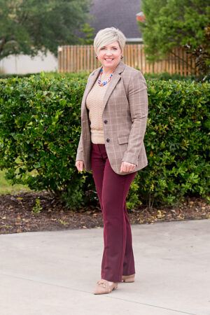 Analogie Plaid Blazer - Burgundy main image 0