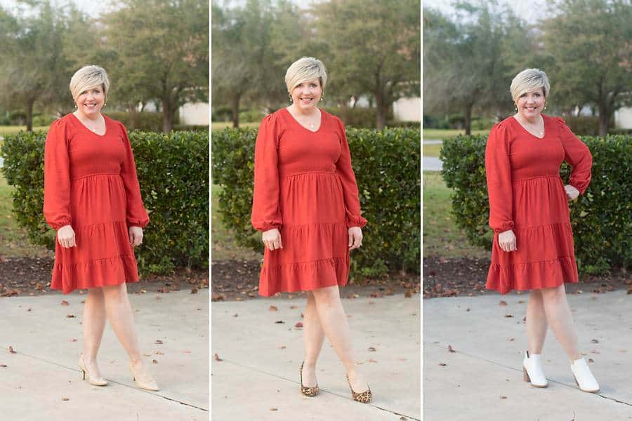 what shoe to wear with red dress three colors