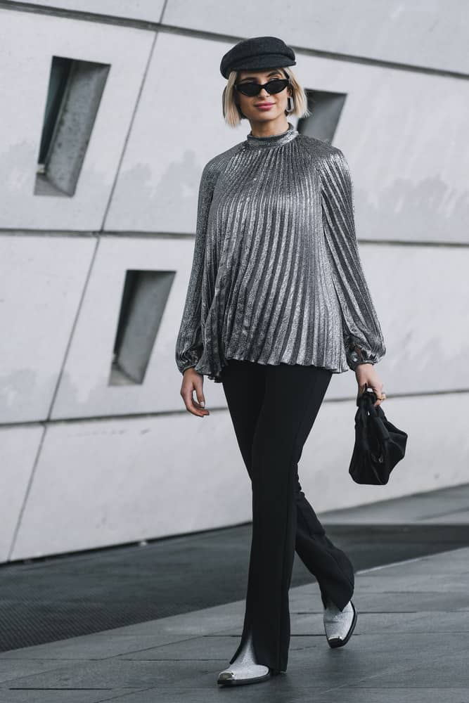 silver metallic outfit spring 2023 trends over 40