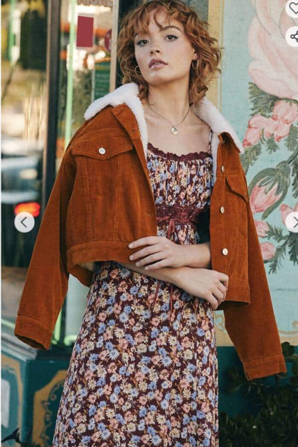 cropped shearling jacket with dress
