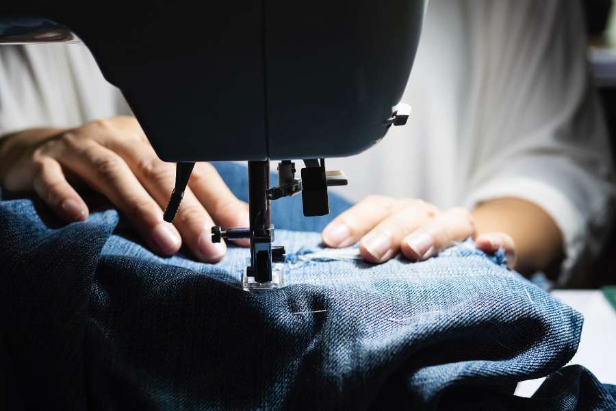 sewing on denim fabric