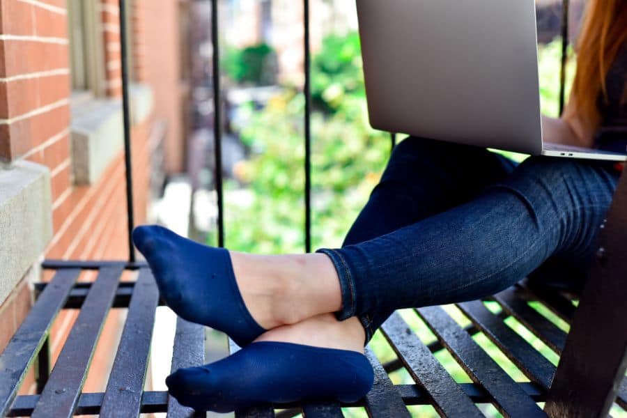 woman with lap top weaaring no show socks