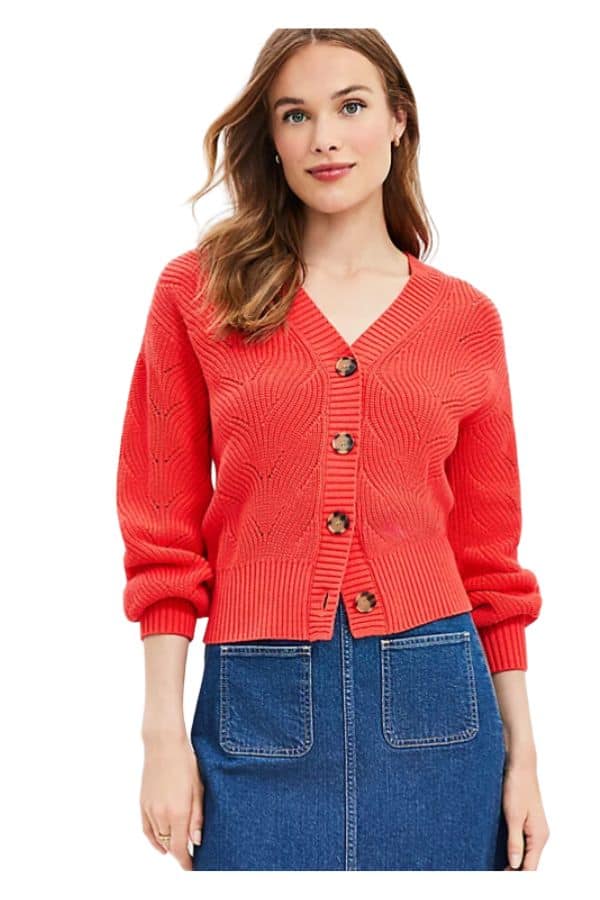 red cardigan Loft