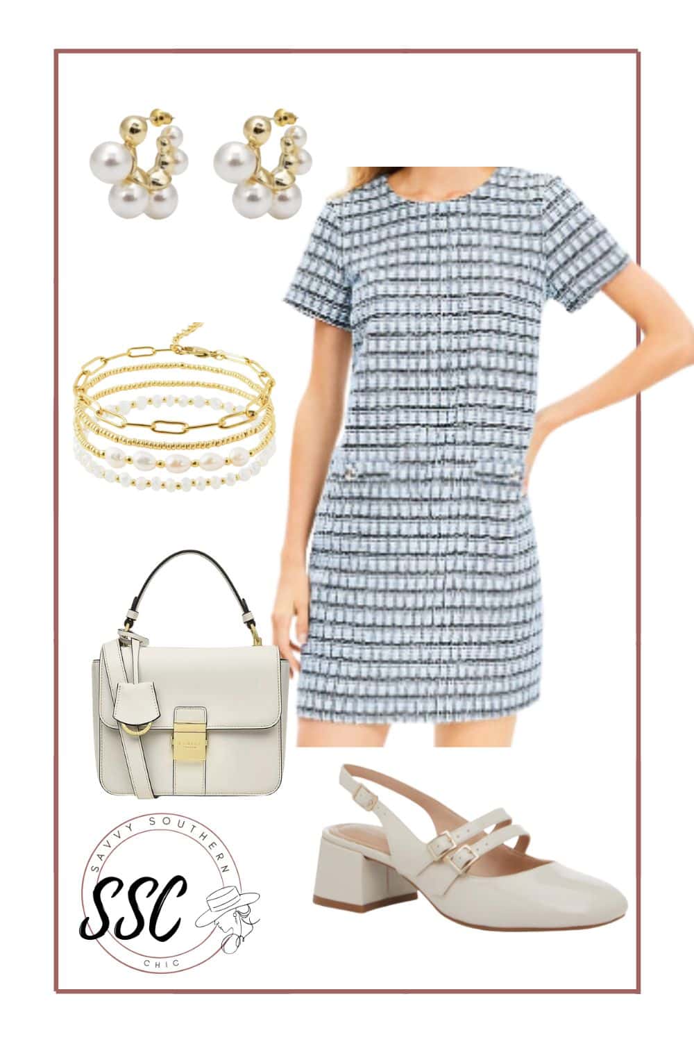 tweed shift dress outfit