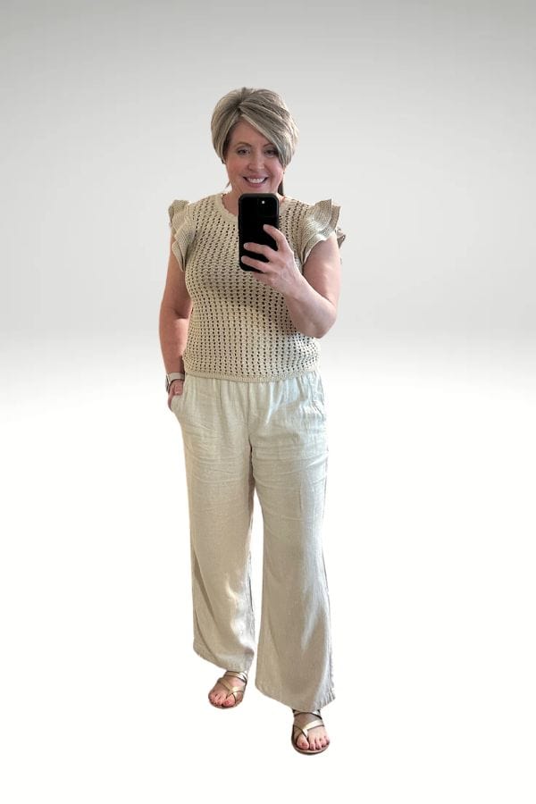 crochet top and linen pants