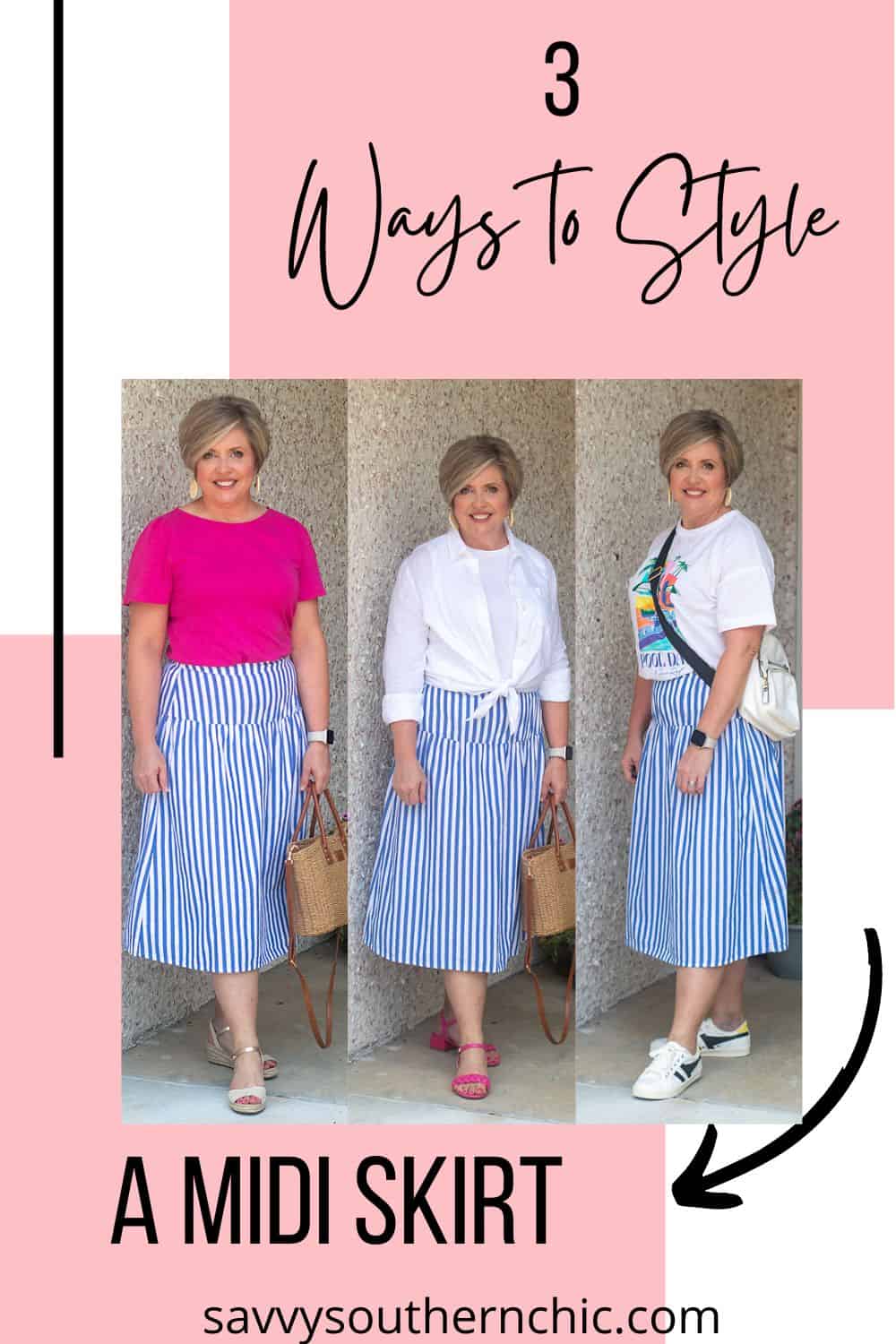 3 ways to style a midi skirt