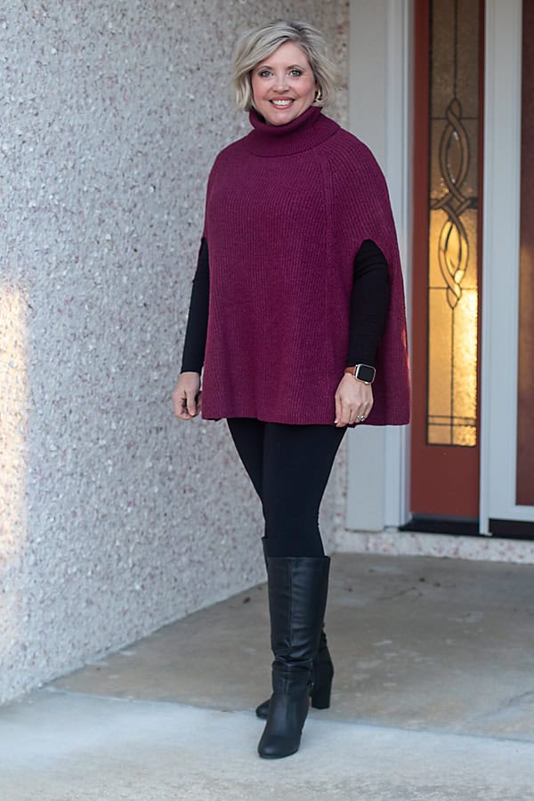 black leggings and poncho