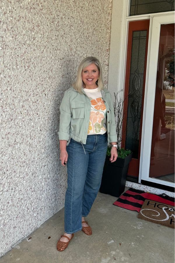 barrel leg jeans spring outfit