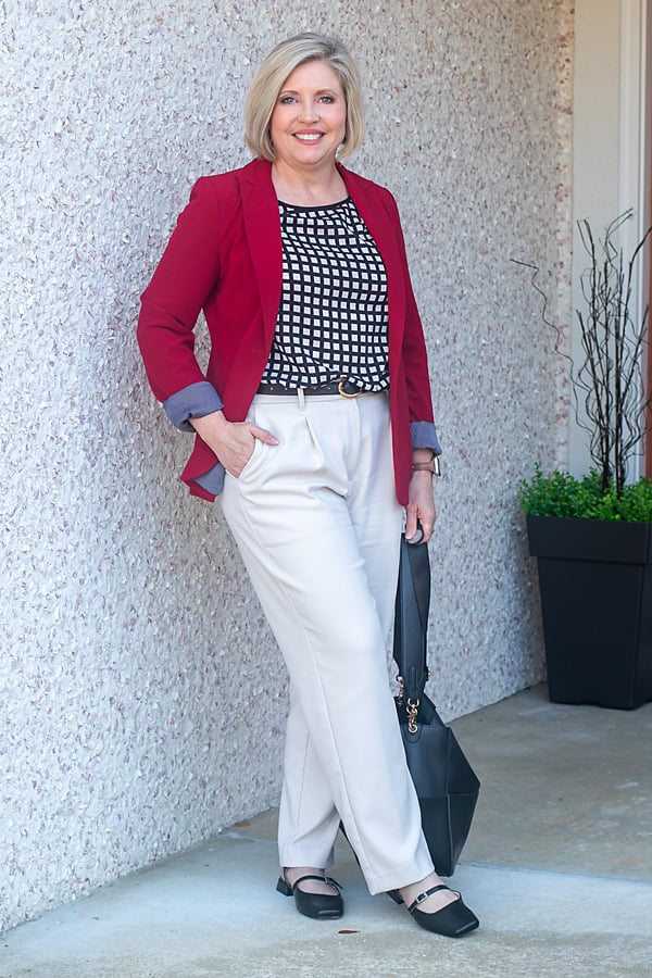 red blazer spring work outfit