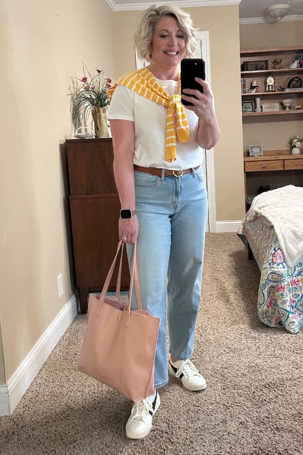 white tee and jeans outfit