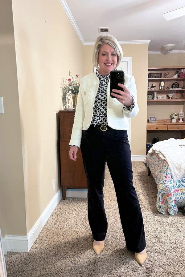 white and navy work wear