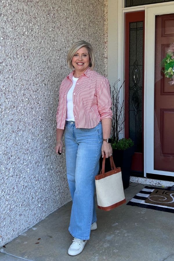 striped button up outfit