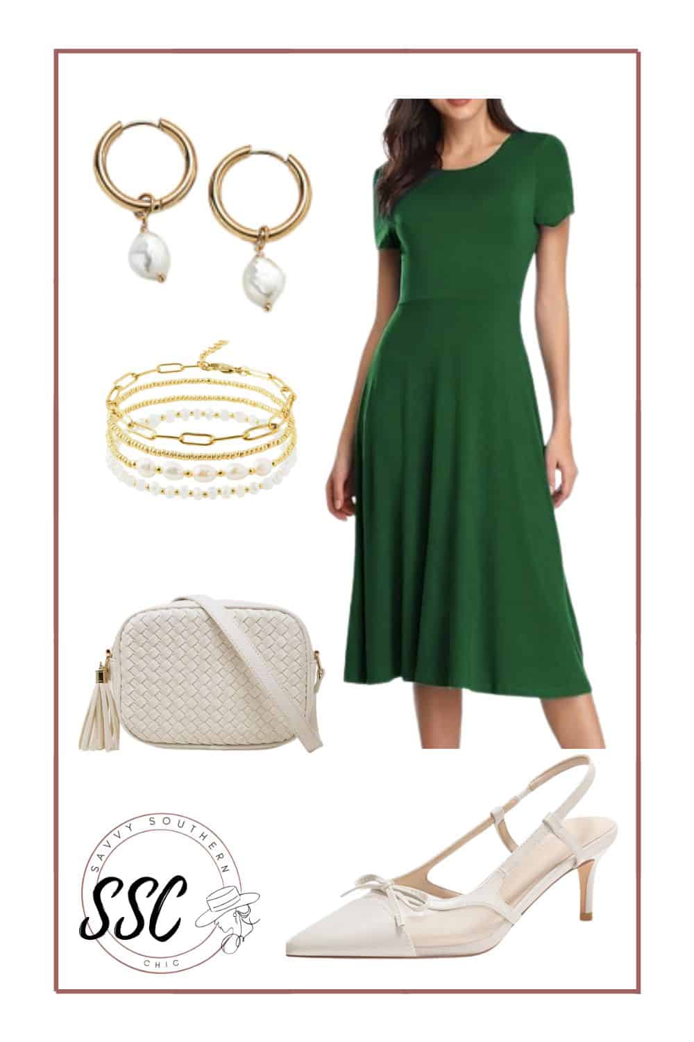 green midi dress spring outfit