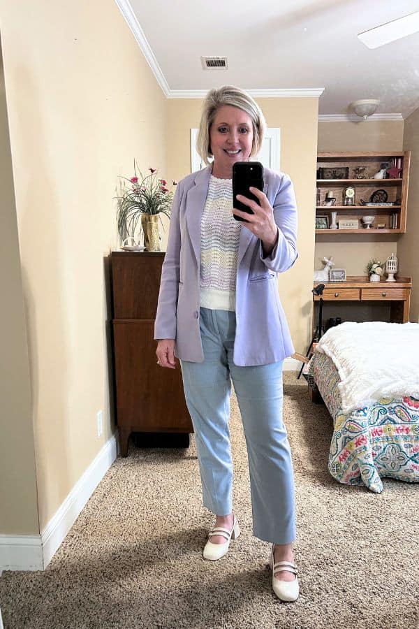 lavendar blazer outfit