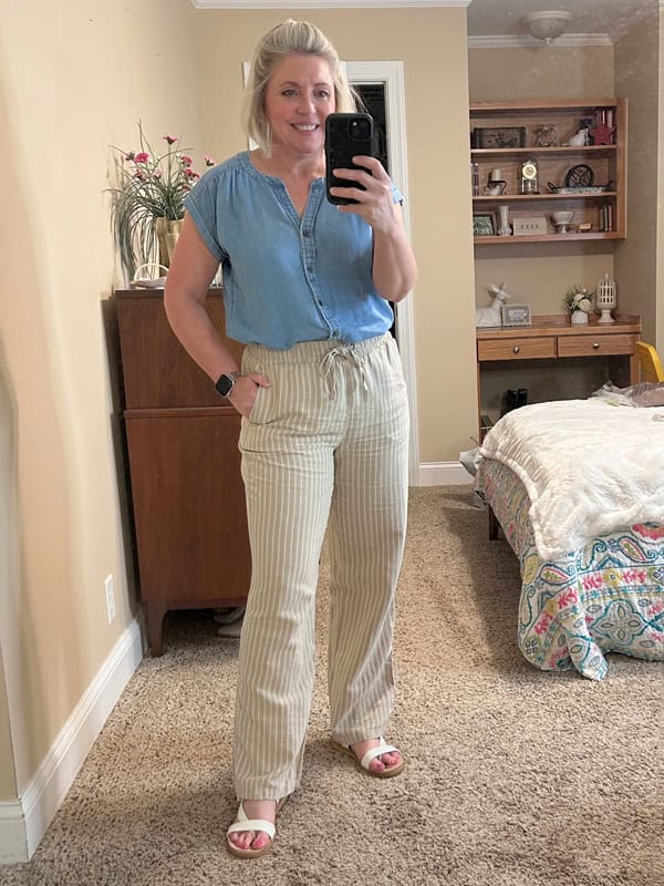 chambray top and linen pants