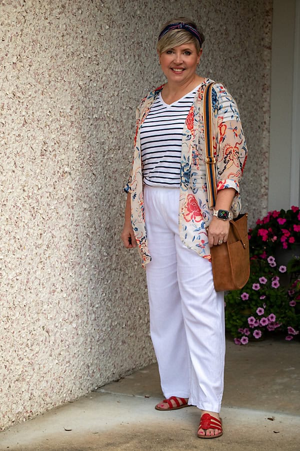 kimono with white linen pants