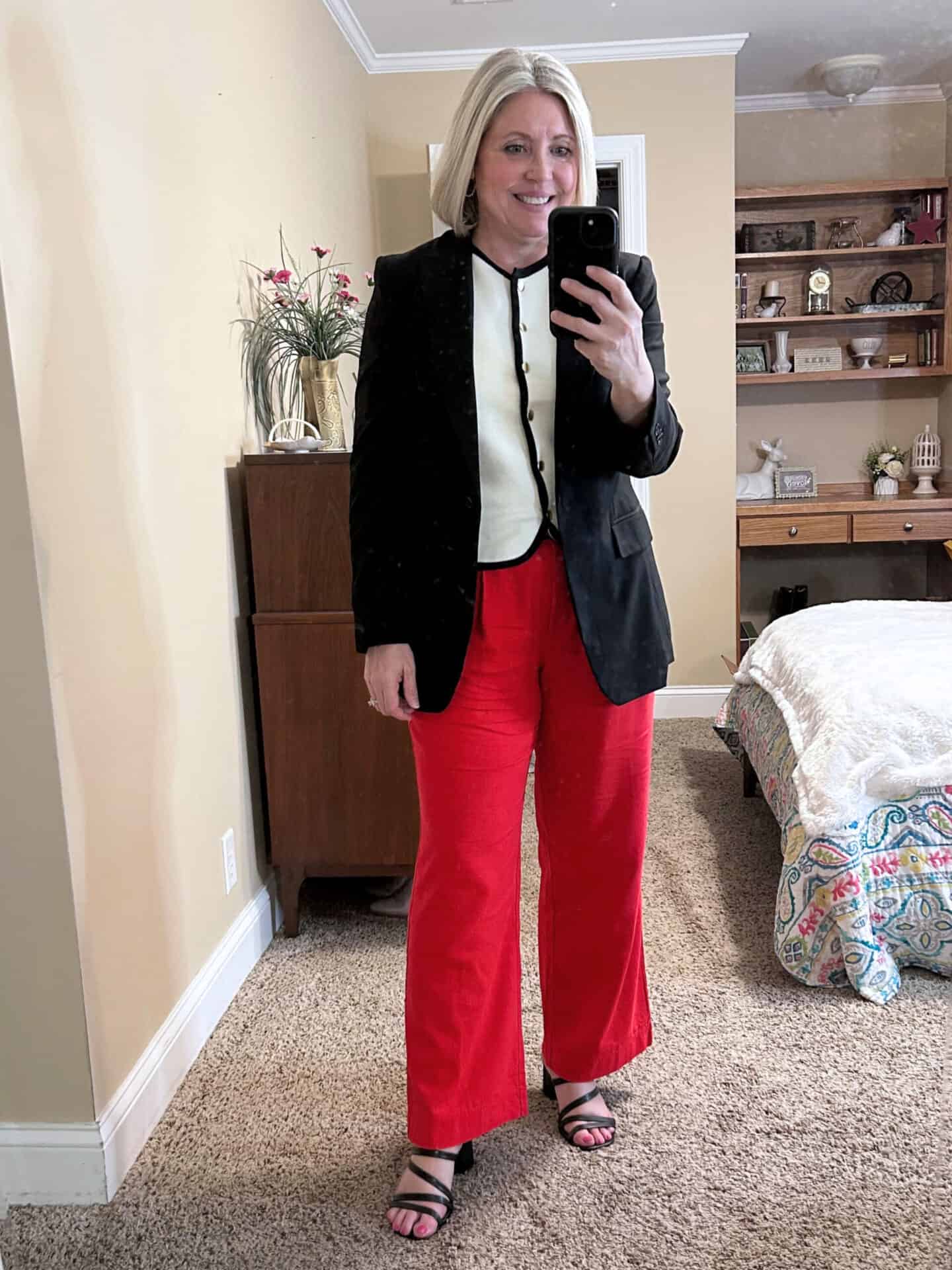 red and black summer work outfit