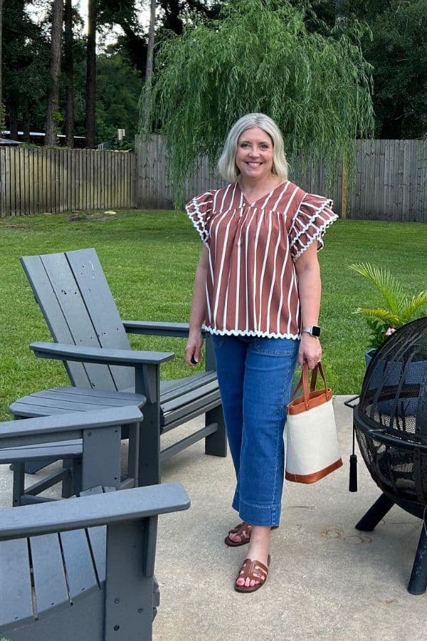 striped top and wide leg pants