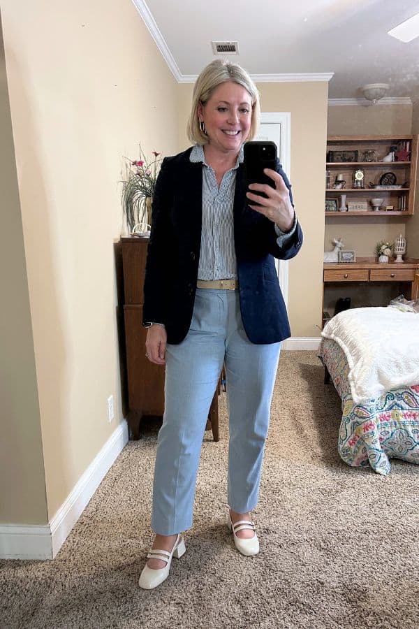 blue summer work outfit