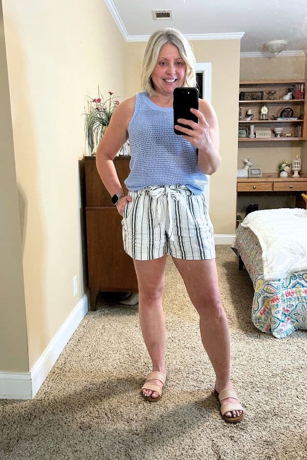 crochet sweater tank and shorts outfit