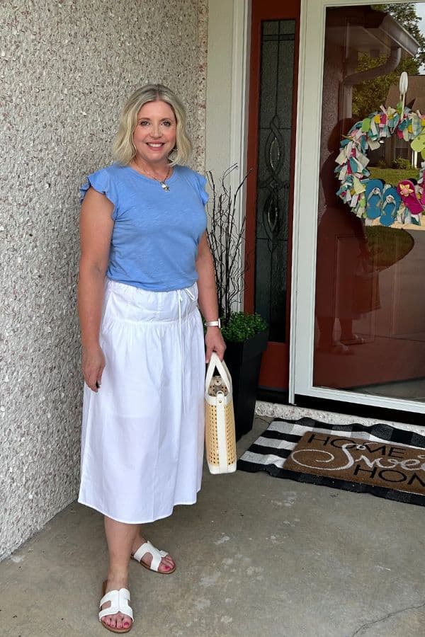white midi skirt outfit
