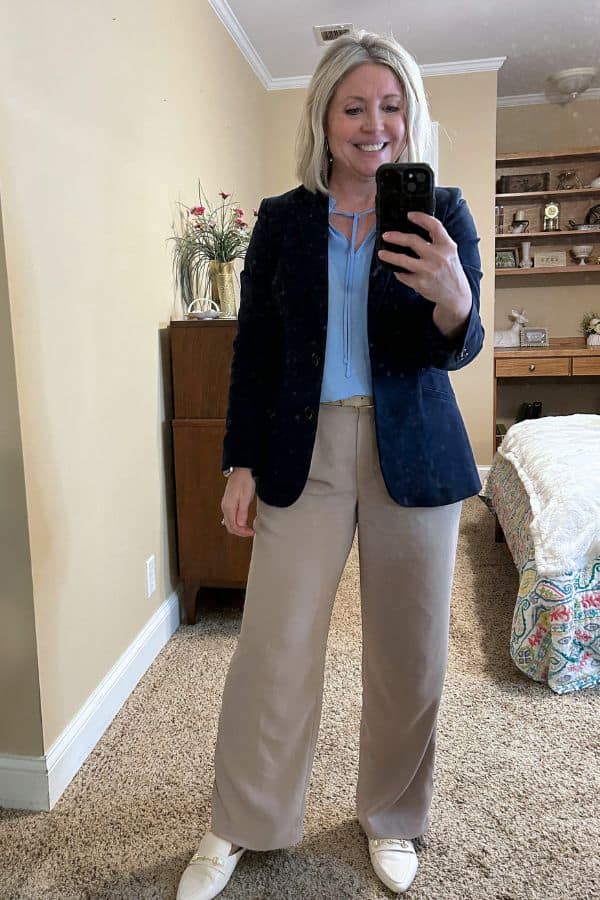 tan trousers work outfit