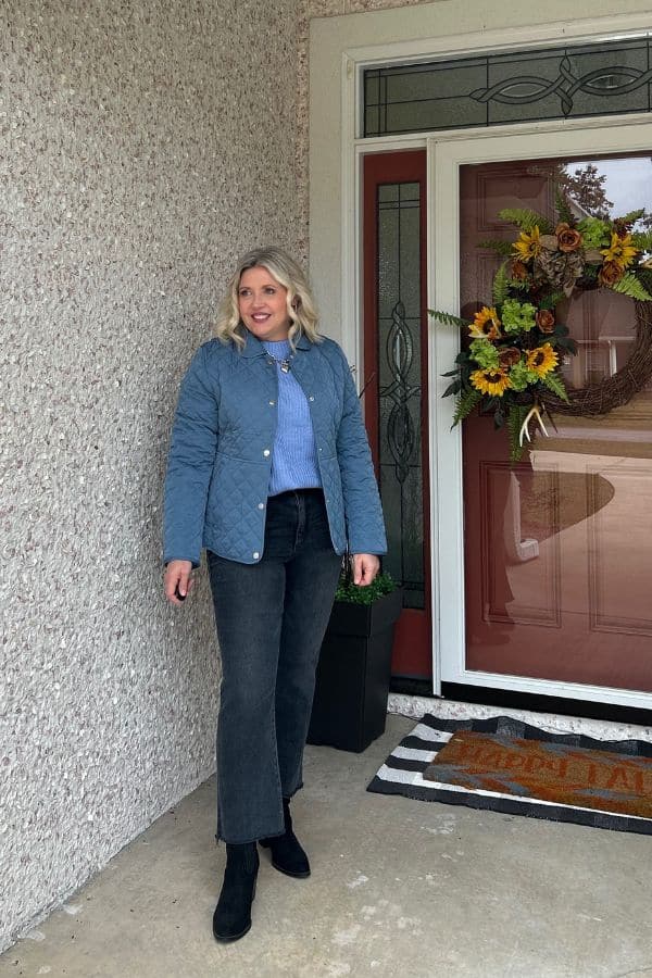 quilted jacket and jeans fall outfit