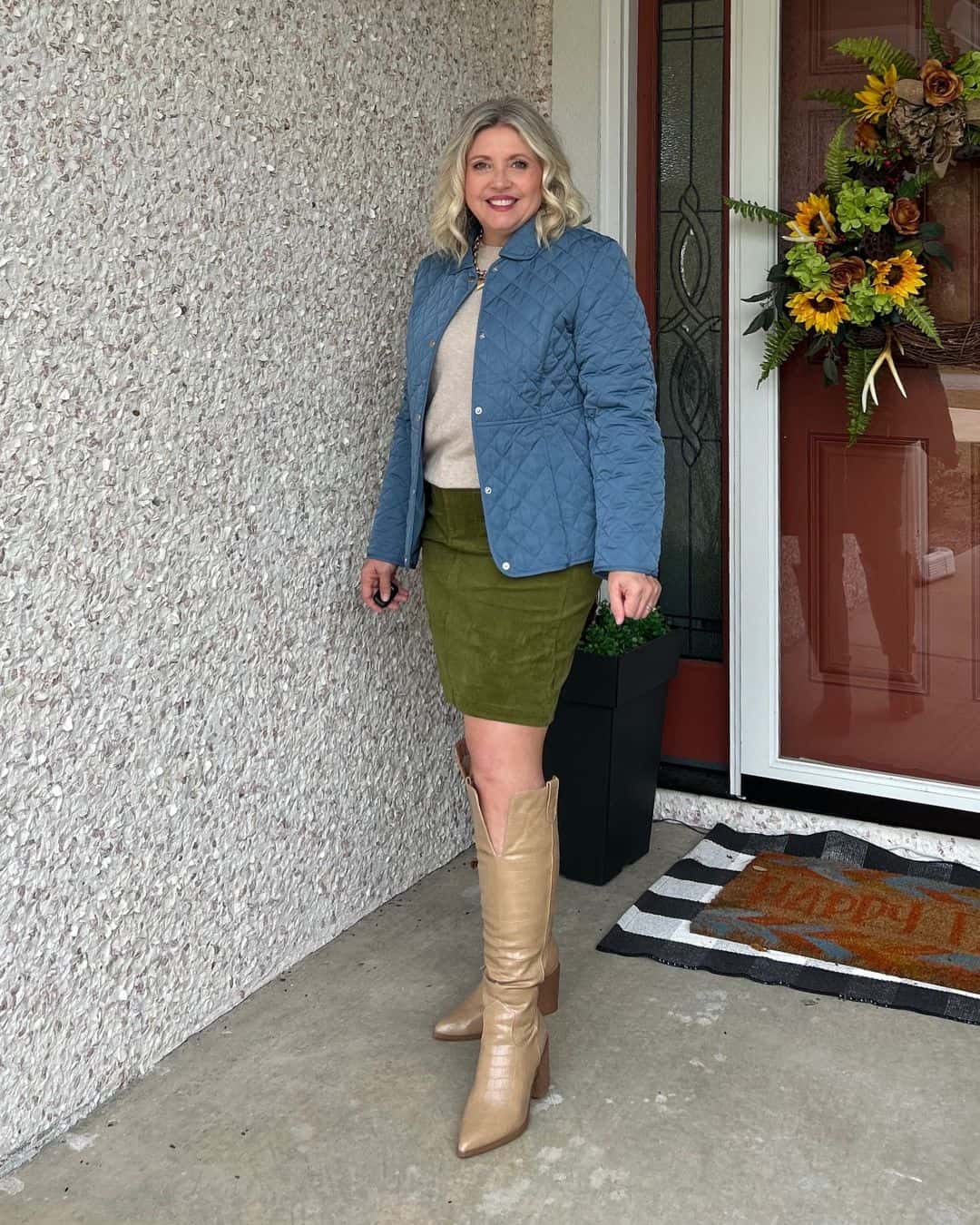corduroy skirt and boots
